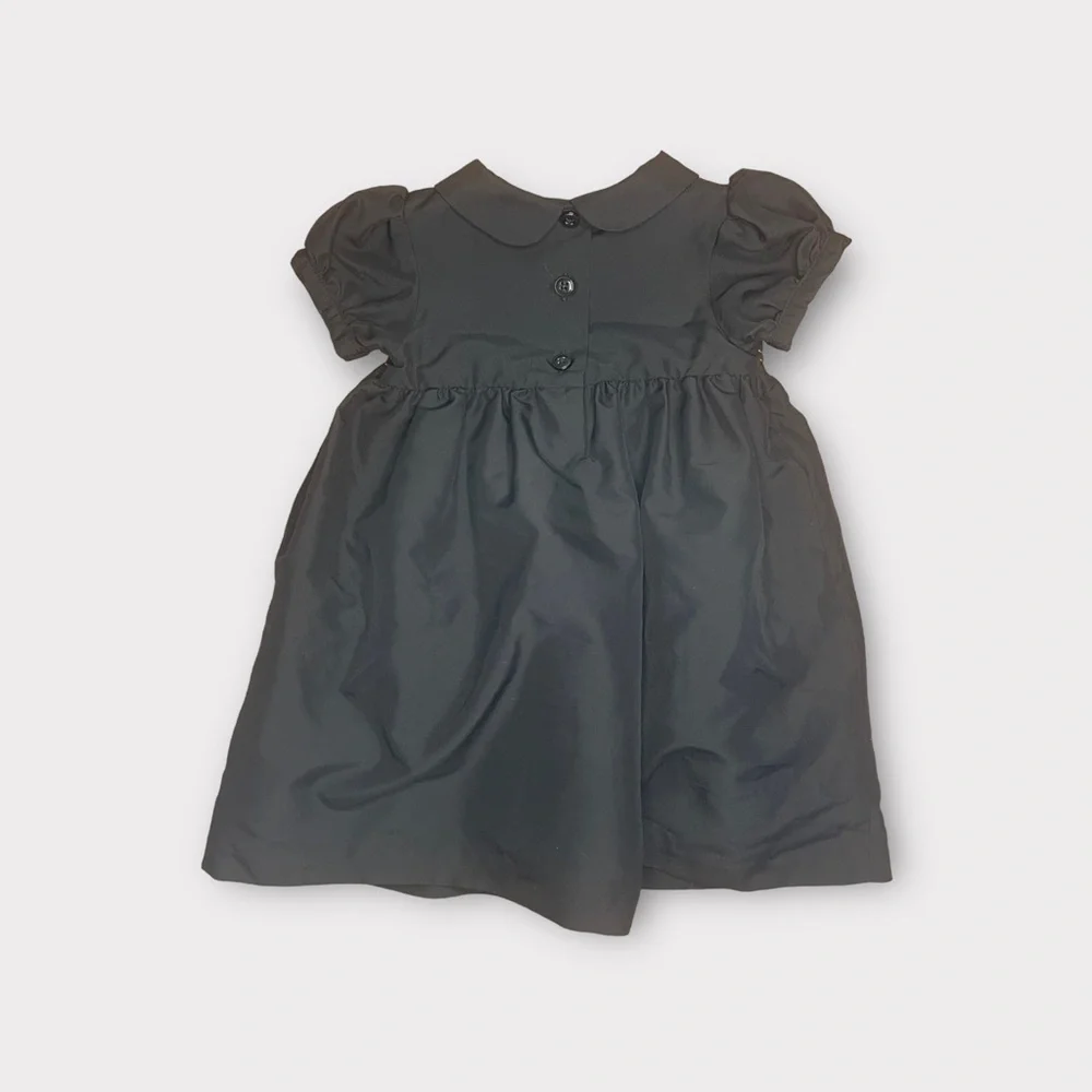 OshKosh Smocked Black Satin Peter Pan Collar Dress
